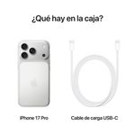 Smartphone Apple iPhone 17 Pro diseño premium color silver vista contenido de la caja
