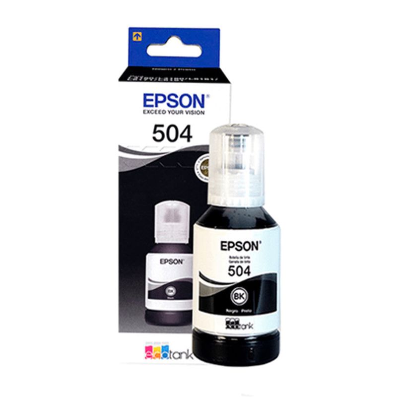 Tinta Epson T504120 negro rinde hasta 7000 páginas Frontal-y-dorsal
