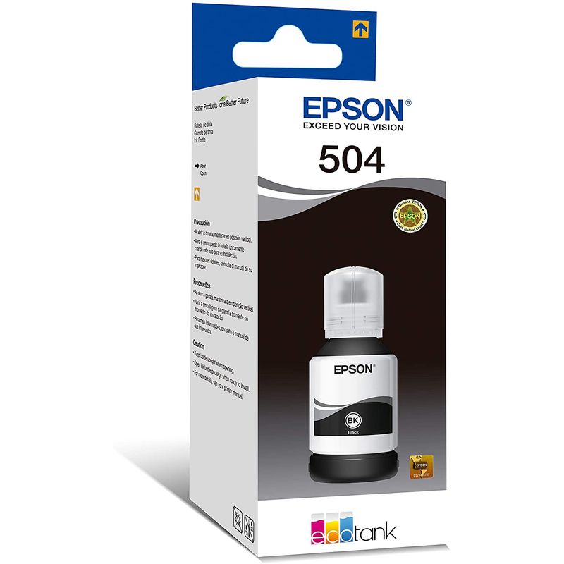 Tinta Epson T504120 negro rinde hasta 7000 páginas frontal-oblicuo