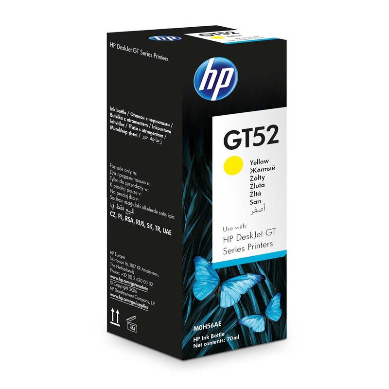 Tinta HP GT52 amarillo rinde hasta 8000 páginas Frontal