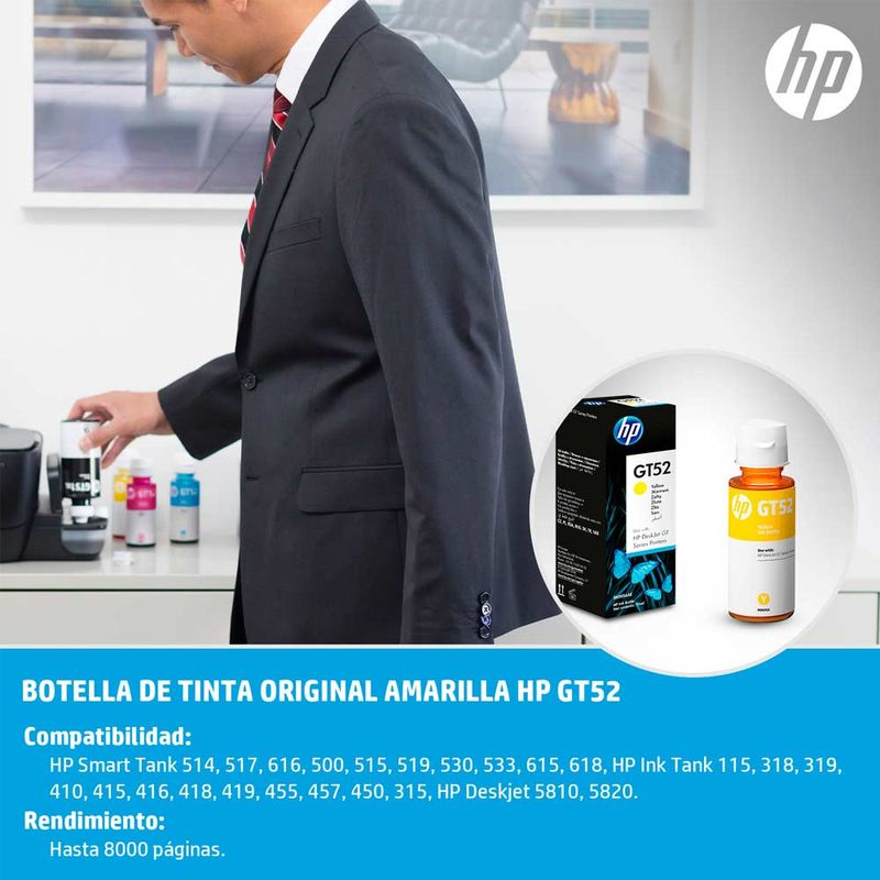 Tinta HP GT52 amarillo rinde hasta 8000 páginas Especificaciones