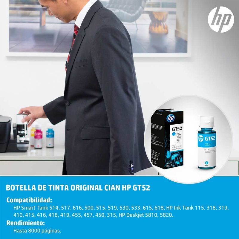 Tinta HP GT52 cyan rinde hasta 8000 páginas especificaciones