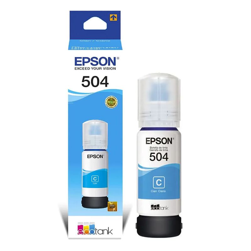 Tinta Epson T504220 cyan rinde hasta 7500 páginas Frontal-y-dorsal