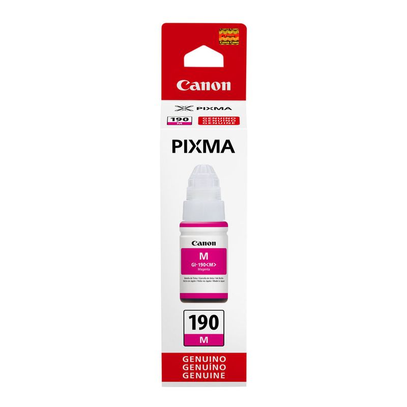 Botella tinta Canon GI190 magenta rinde 7000 páginas frontal
