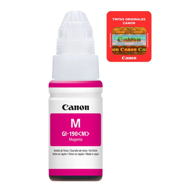 Botella tinta Canon GI190 magenta rinde 7000 páginas frontal producto