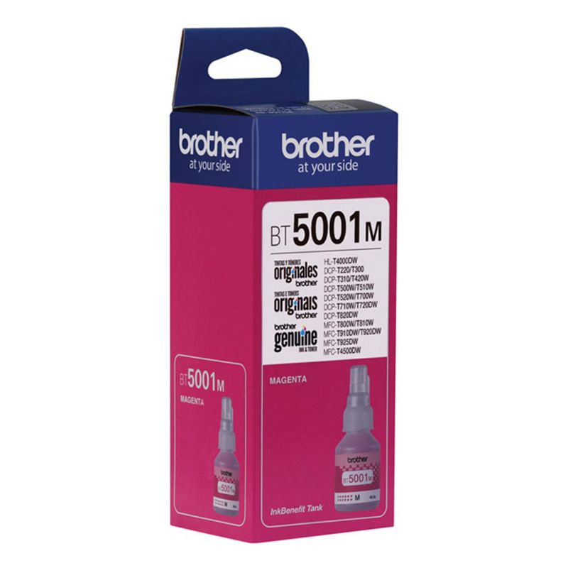 Tinta Brother BT5001M magenta 5000 pág empaque diagonal