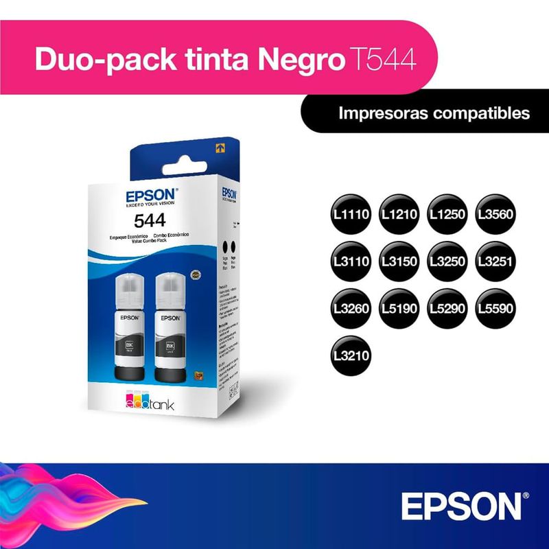 Pack 2 botellas tinta Epson T544 negro 65ml especificaciones
