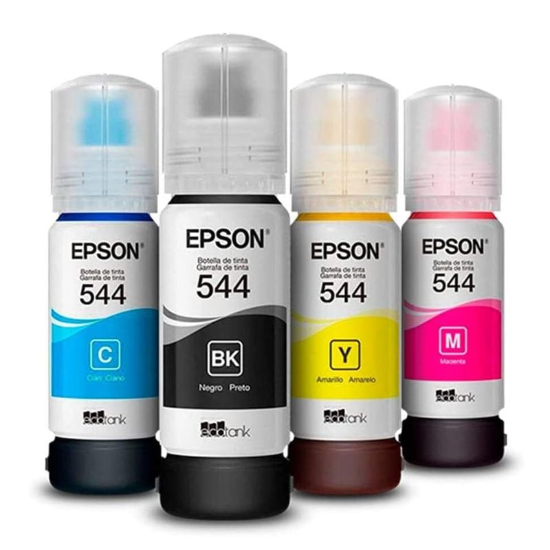 Pack 4 botellas tinta Epson T544 negro color 65ml frontal tintas