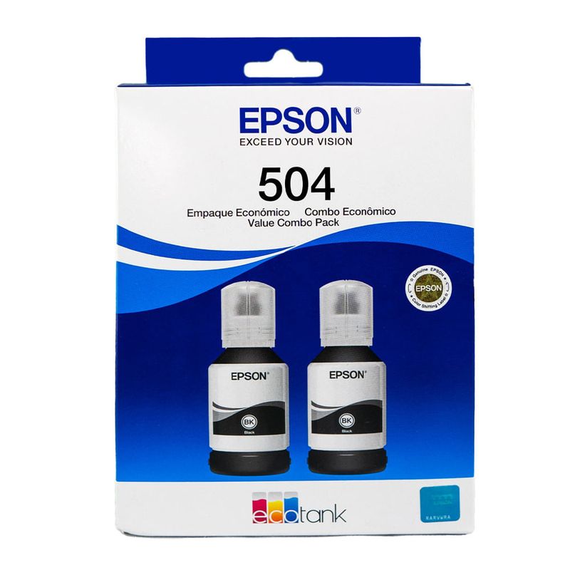 Pack de 2 botellas de tinta Epson T504 negro, 15,000 páginas frontal