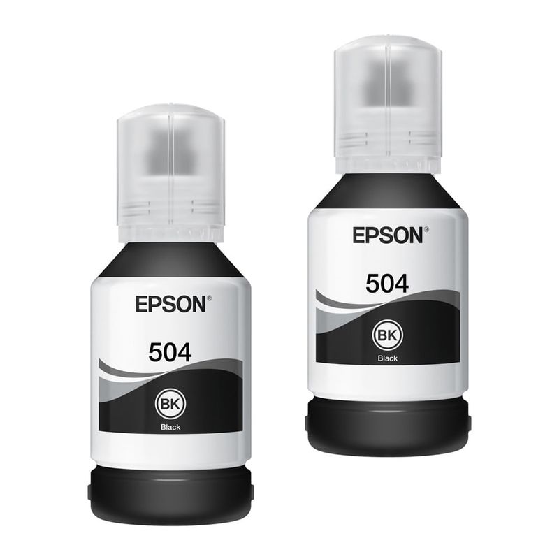 Pack de 2 botellas de tinta Epson T504 negro, 15,000 páginas frontal tintas
