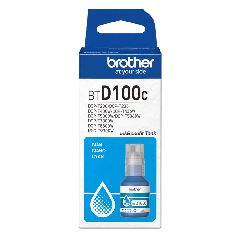 Tinta Brother BTD100C cian 48.8ml 5000 páginas frontal empaque