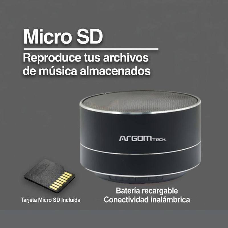 Parlante bluetooth ArgomTech Cyclone 3W hasta 8 horas de reproducción negro información características micro SD