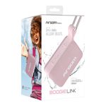 Parlante bluetooth ArgomTech BoogieLink hasta 24 horas de reproducción resistencia al agua IPX5 rosado vista de empaque