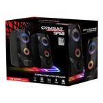 Parlante gamer para pc ArgomTech Combat SP68 sonido estéreo luces LED negro vista frontal oblicua ´de empaque