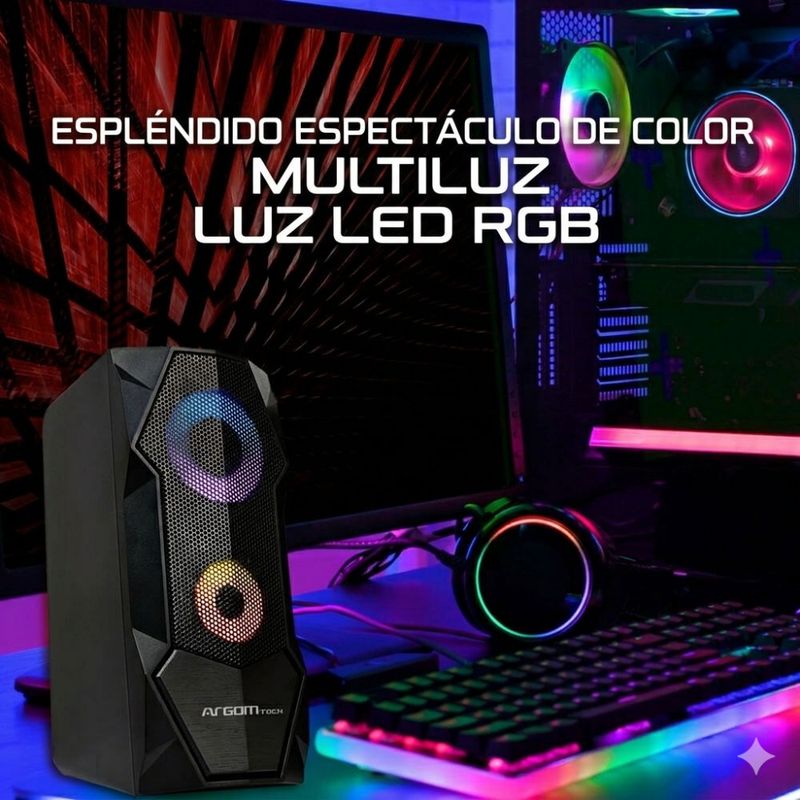 Parlante gamer para pc ArgomTech Combat SP68 sonido estéreo luces LED negro vista información de luces LED RGB