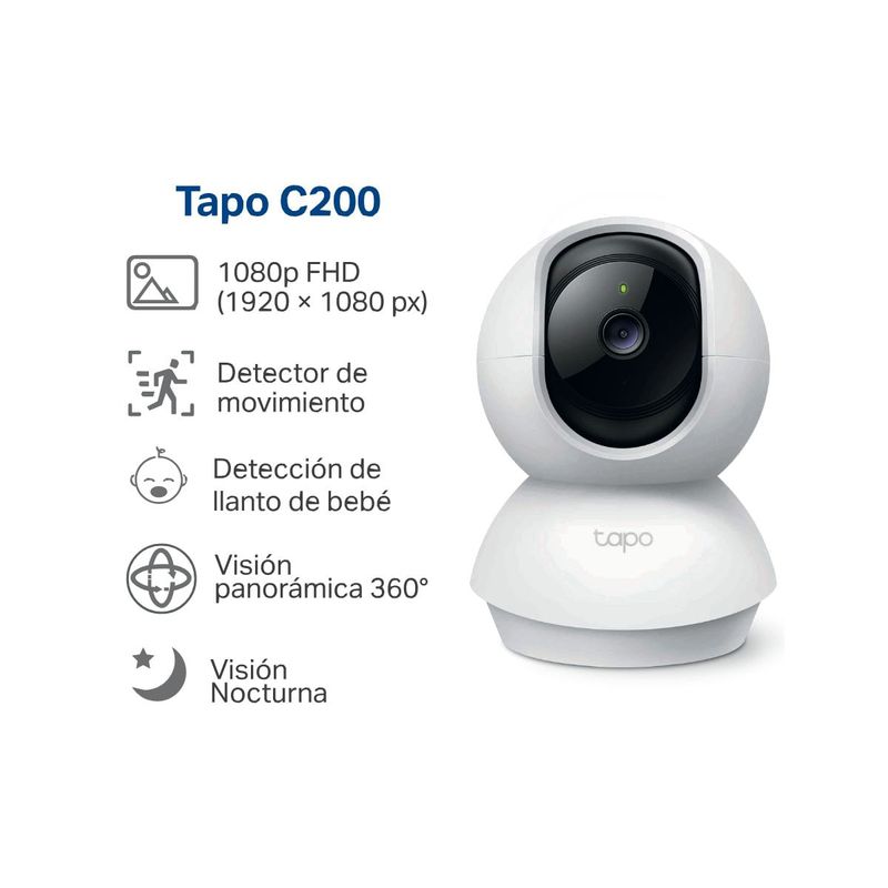 Cámara TP-Link Tapo C200 visión nocturna infrarroja 9 metros color blanco vista lateral