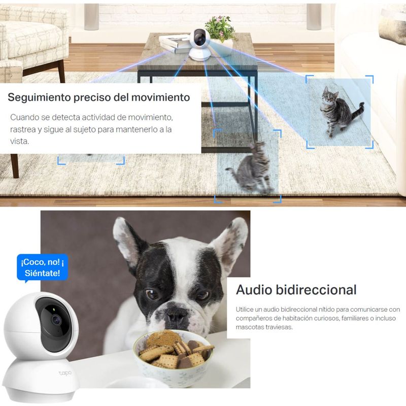 Cámara seguridad TP-Link Tapo C200 en uso monitoreo hogar color blanco