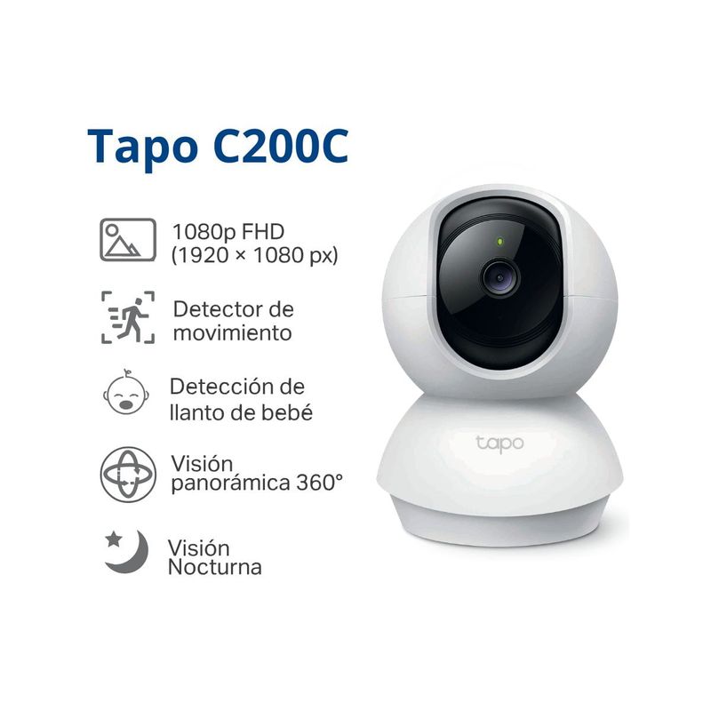 Cámara TP-Link Tapo C200C detección movimiento seguimiento automático color blanco vista superior