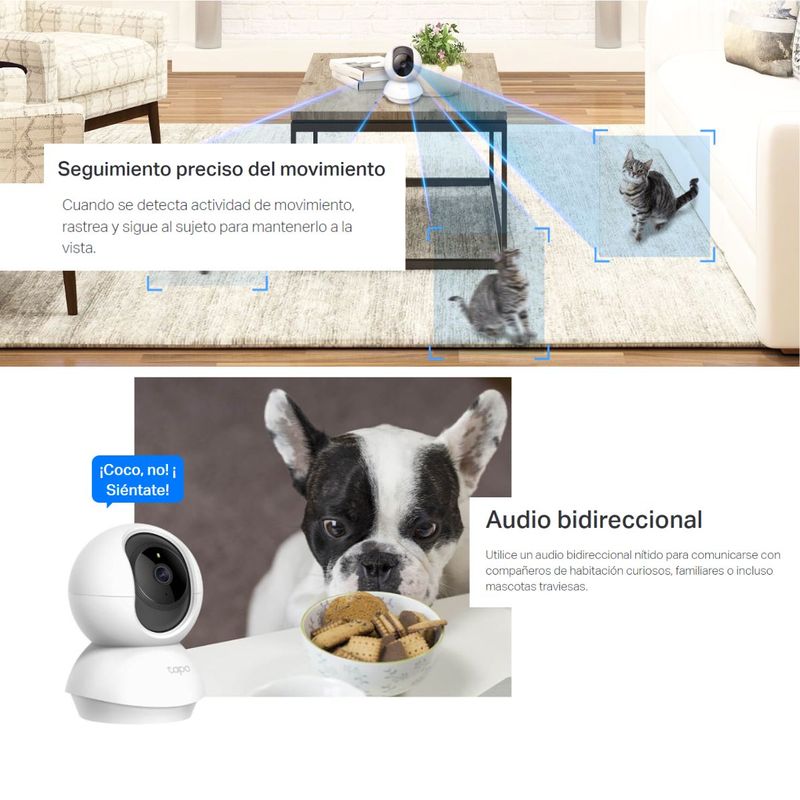 Cámara seguridad TP-Link Tapo C200C en uso monitoreo hogar color blanco