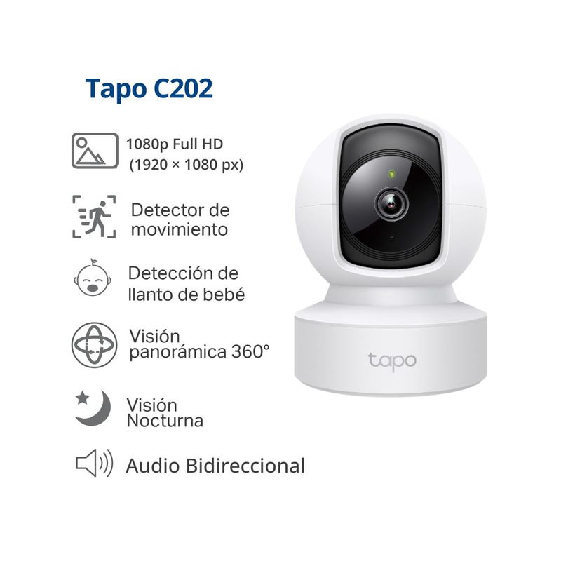 Cámara seguridad TP-Link Tapo C202 audio bidireccional con microSD color blanco vista diagonal