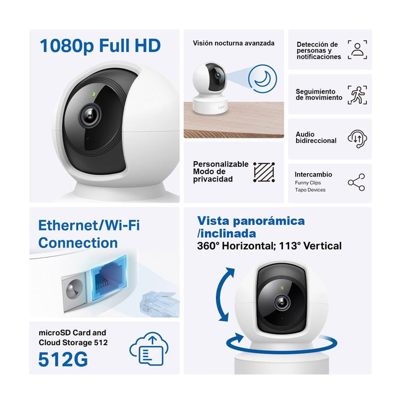 Cámara seguridad TP-Link Tapo C202 en uso monitoreo hogar color blanco