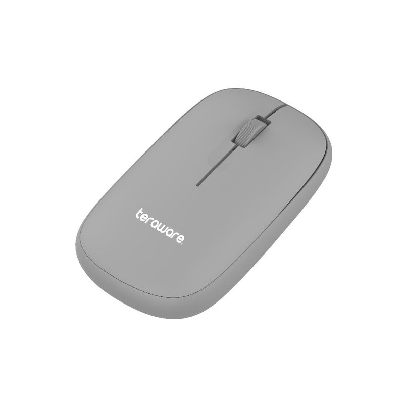 Mouse inalámbrico Coolbox Teraware 2.4G mediante receptor USB 1200 DPI multicolor vista perspectiva tres cuartos acabado gris