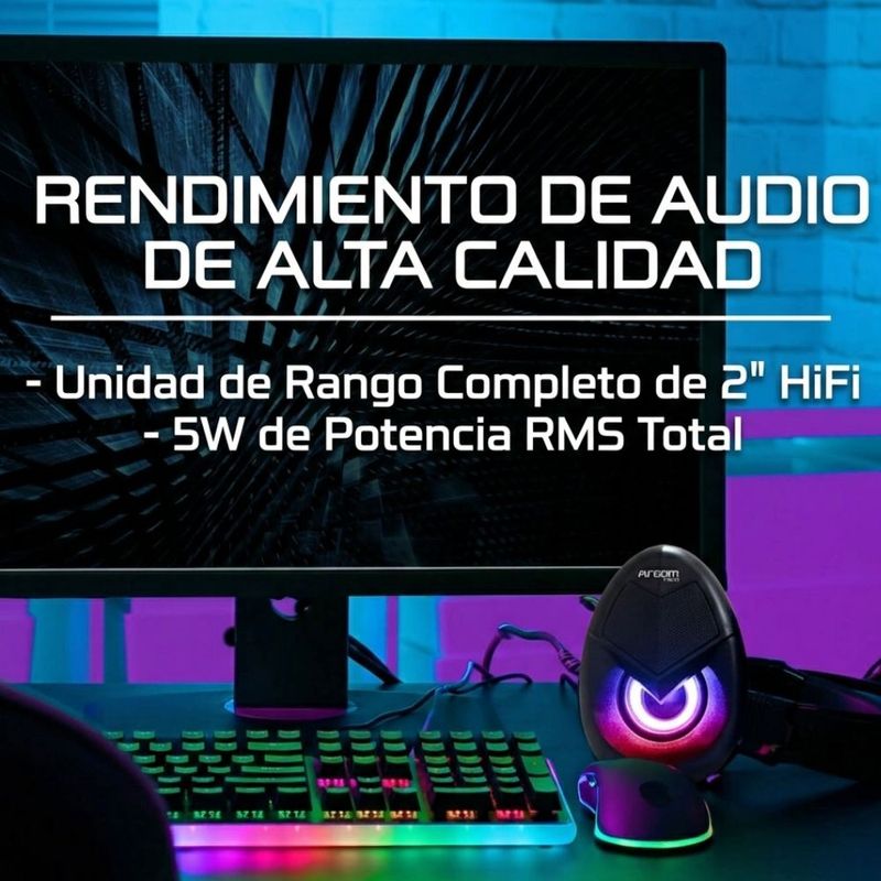 Parlante gamer ArgomTech Combat SPL62 estér 5W estéreo iluminación LED vista información audio de alta calidad
