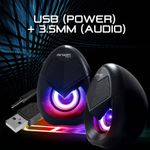 Parlante gamer ArgomTech Combat SPL62 estér 5W estéreo iluminación LED vista información conector USB + 3.5mm