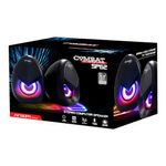 Parlante gamer ArgomTech Combat SPL62 estér 5W estéreo iluminación LED vista frontal oblicua de empaque