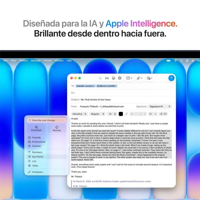 Laptop Apple MacBook Neo en uso trabajo productividad color indigo
