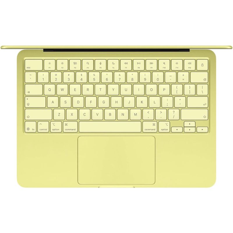 MacBook Neo Apple pantalla 13 pulgadas y cámara FaceTime HD color citrus vista superior