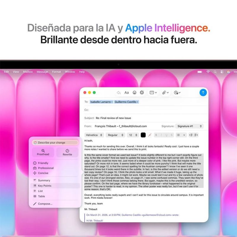 Laptop Apple MacBook Neo en uso trabajo productividad color blush