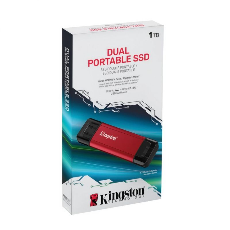 SSD externo Kingston 1TB USB-C 3.2 Gen2 1050MB/s frontal empaque