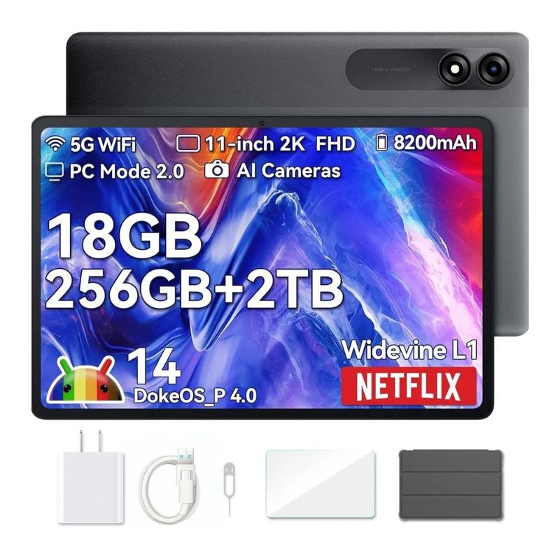 Tablet Blackview Tab 9 WiFi 11" FHD batería 8200mAh 256GB gris vista frontal especificaciones