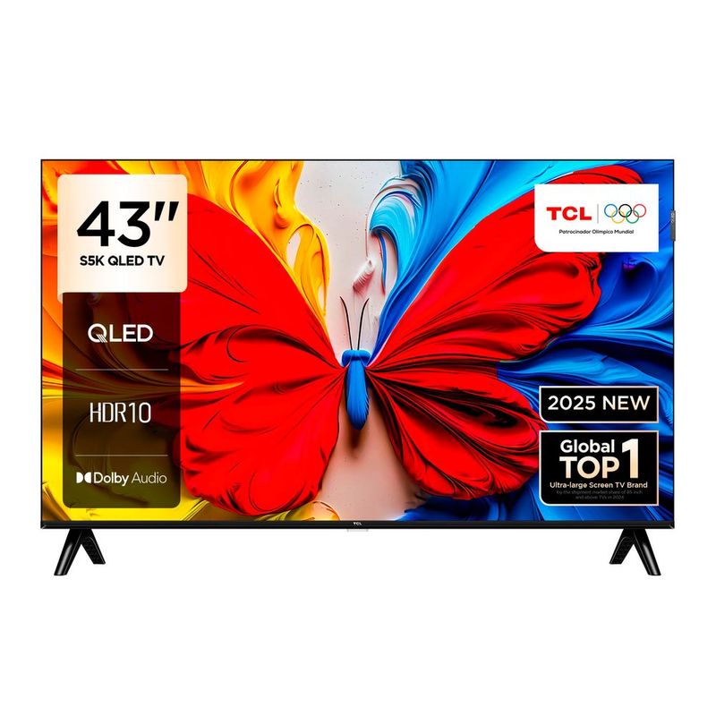 Smart TV TCL modelo 32S5K 32 pulgadas QLED Full HD Google TV color negro vista frontal