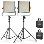 Kit de iluminación Neewer modelo NL480 2 paneles LED bicolor con trípodes color negro vista frontal