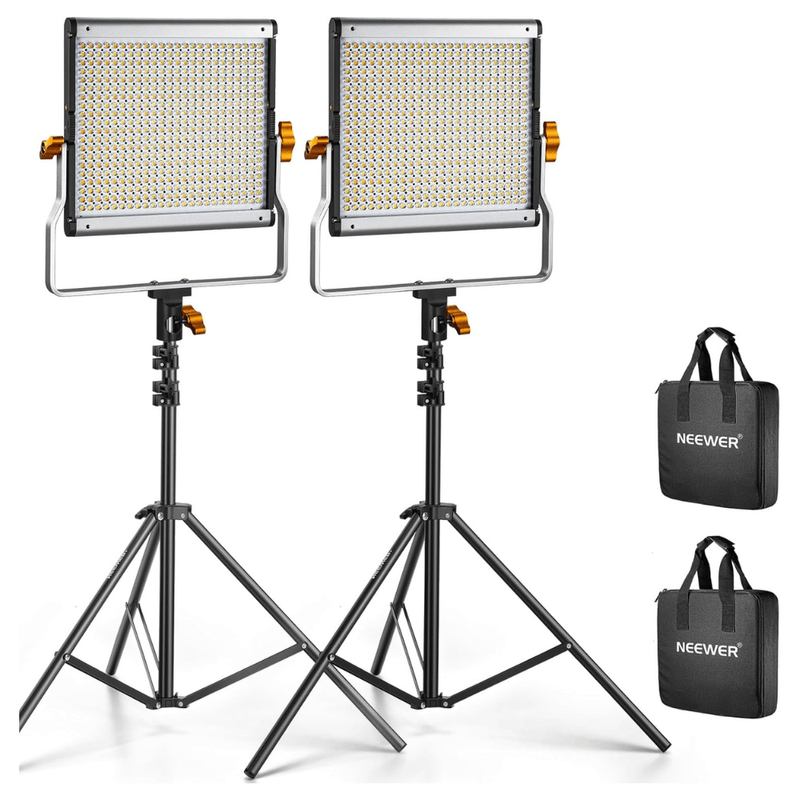 Kit de iluminación Neewer modelo NL480 2 paneles LED bicolor con trípodes color negro vista frontal