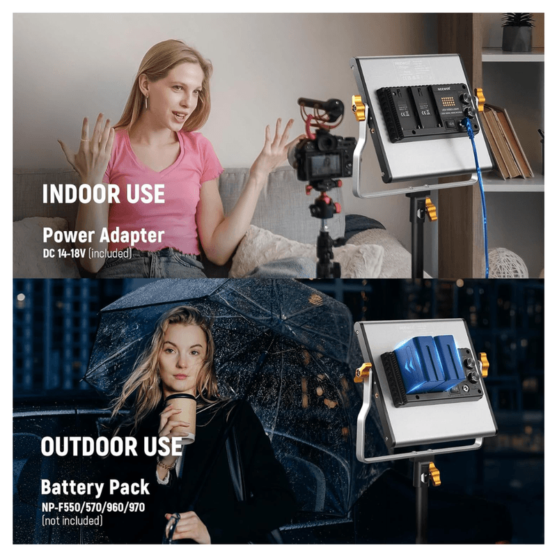 Kit iluminación Neewer NL480 en uso fotografía y video estudio color negro