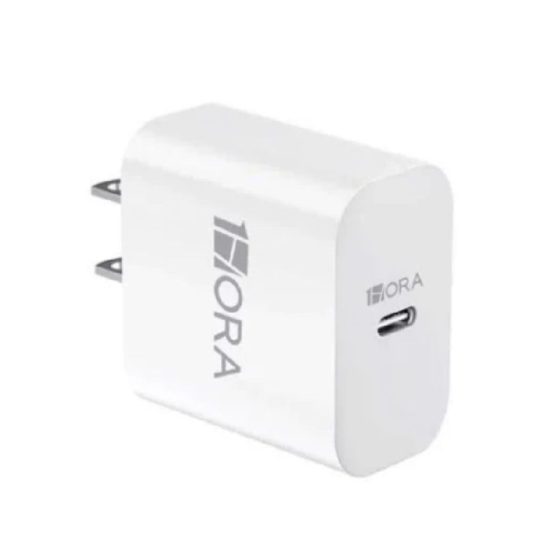 Cargador 1Hora USB-C 20W carga rápida seguro blanco frontal