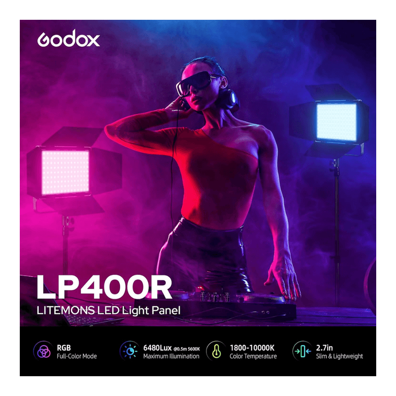Panel LED Godox LP400R con control Bluetooth y accesorios color negro vista superior
