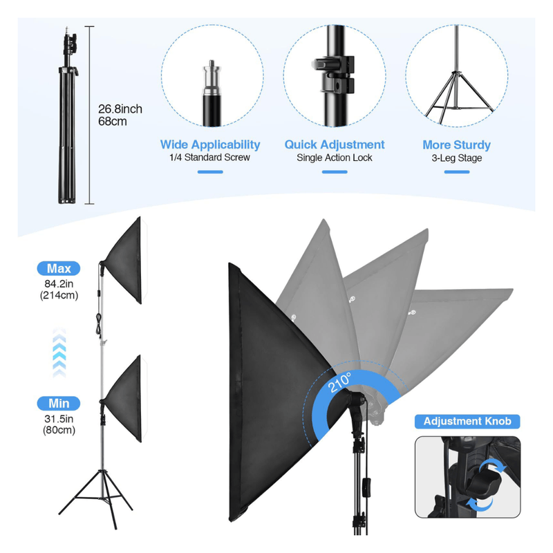 Kit iluminación softbox con control remoto y focos bicolor color negro vista diagonal