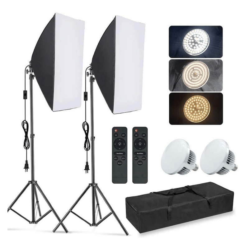 Kit de iluminación softbox 85W bicolor regulable 2 softbox 50x70 cm color negro vista frontal