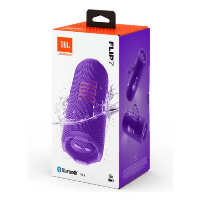 Parlante JBL Flip 7 en uso exterior música portátil color morado