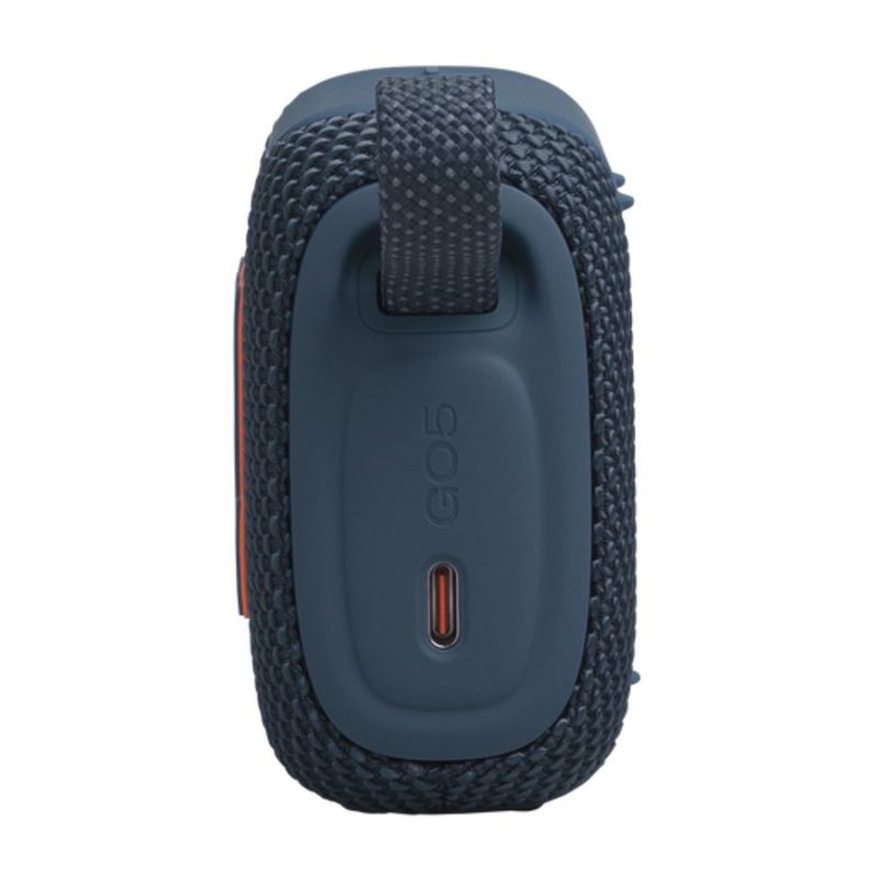 Parlante JBL Go 5 Bluetooth IP68 10h Portátil Azul lateral conexión