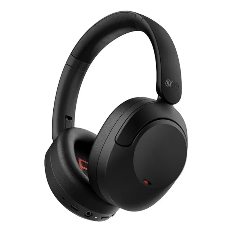 Audífonos bluetooth QCY H4 over ear cancelación de ruido 70 horas negro vista frontal oblicua
