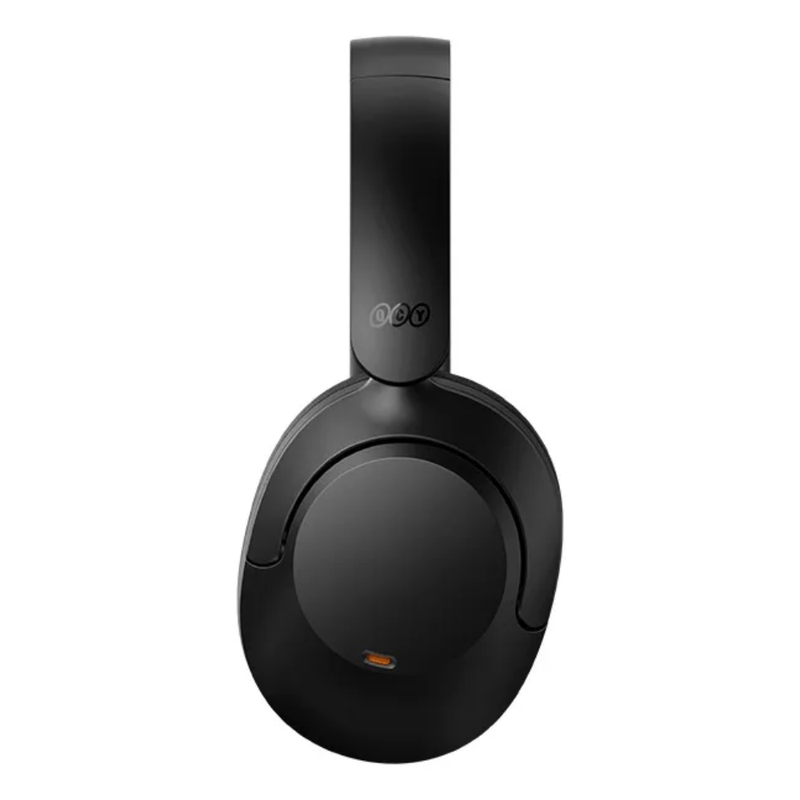 Audífonos bluetooth QCY H4 over ear cancelación de ruido 70 horas negro vista lateral