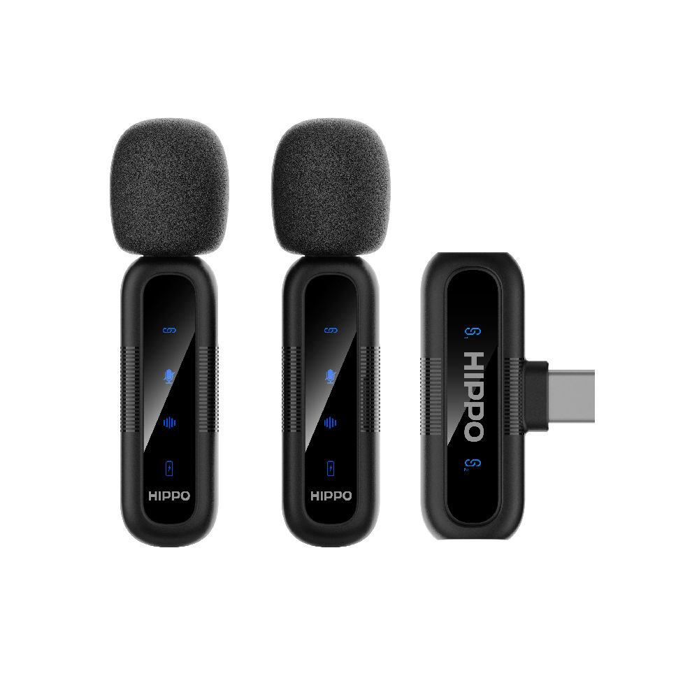 Micrófono inalámbrico Lavalier Hippo M47C, 2 micrófonos, conexión USB tipo-C, negro