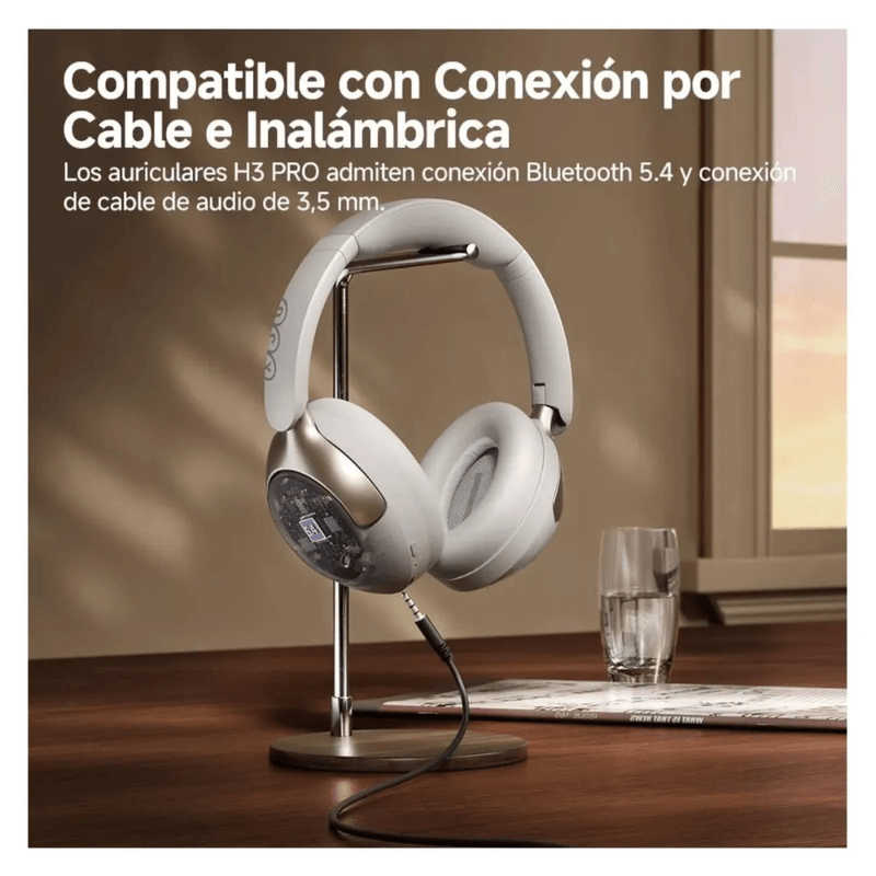 Audífonos bluetooth over ear QCY H3 Pro con cancelación de ruido ANC batería 55 horas blanco especificaciones conexión por cable e inalámbrica