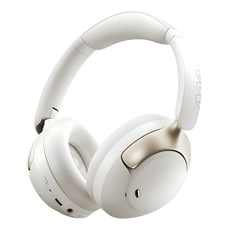 Audífonos bluetooth over ear QCY H3 Pro con cancelación de ruido ANC batería 55 horas blanco vista frontal oblicua