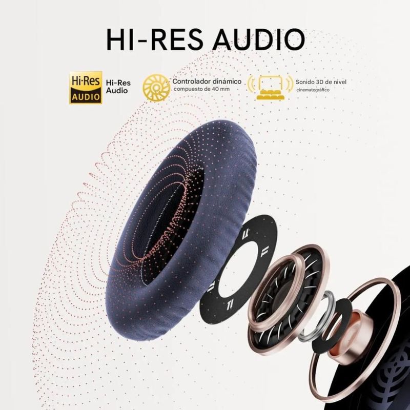 Audífonos bluetooth over ear QCY H3 ANC cancelación de ruido azul vista explotada drivers Hi-Res Audio